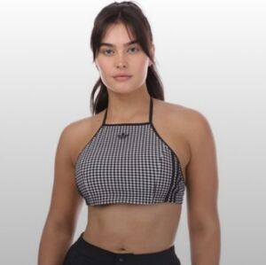ADIDAS Black and White Checkered Gingham Halter Top